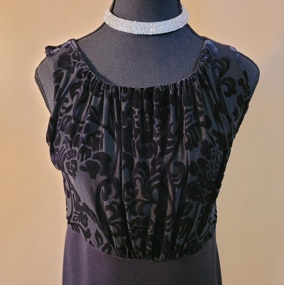 NWT JESSICA Midi Little Black Dress, Flocked Boddess and Jewel Buttons, Size 6 - Picture 11 of 17